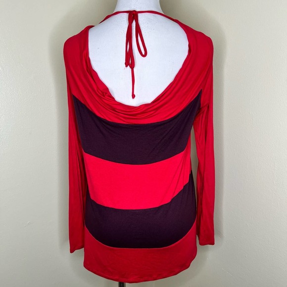 Ella Moss Top MEDIUM Womens Red Burgundy Striped Open Back Jersey Knit Casual - Picture 1 of 6